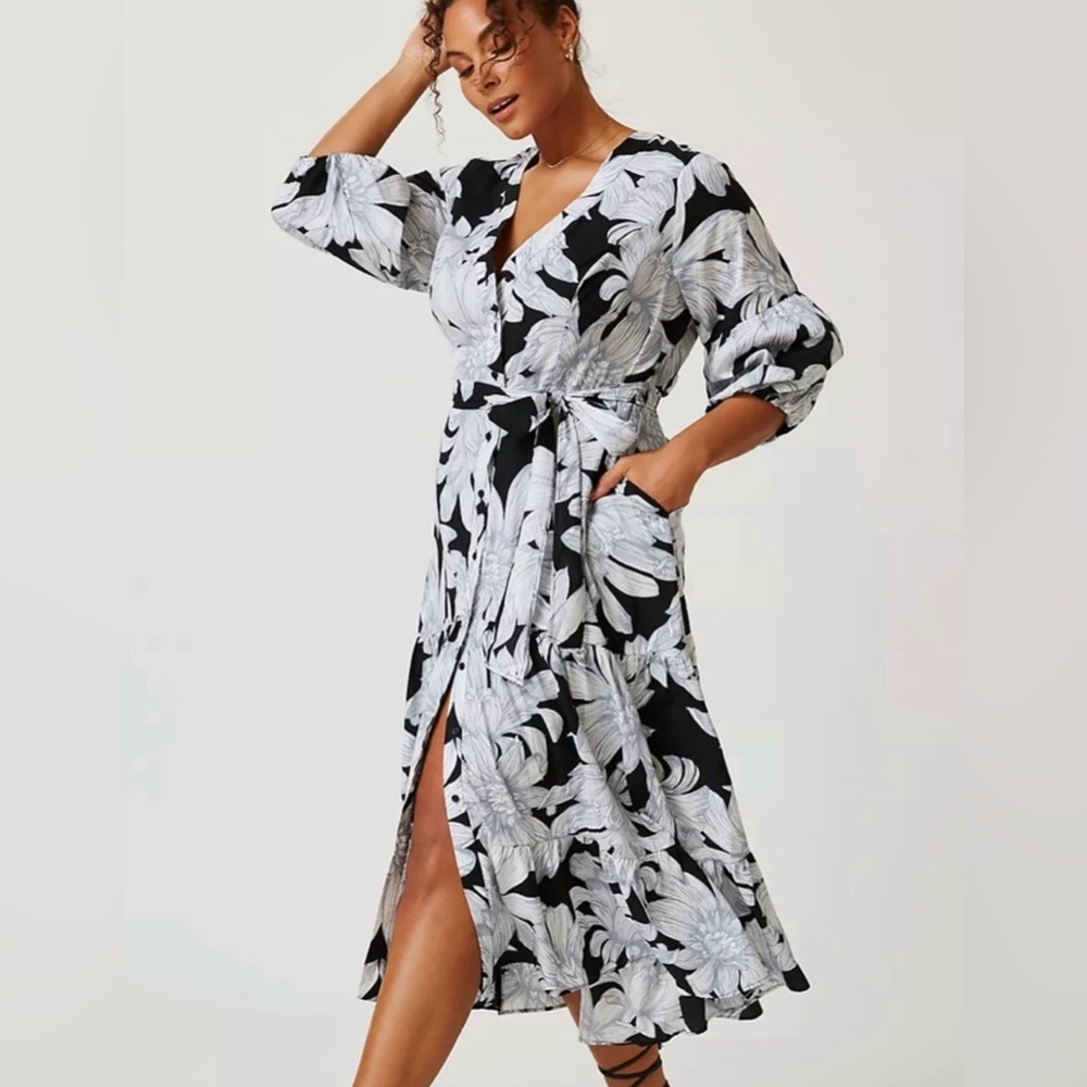 Anthropologie x Maeve Puffed Sleeve Midi Dress